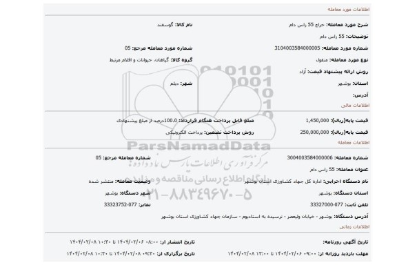 مزایده، 55 راس دام