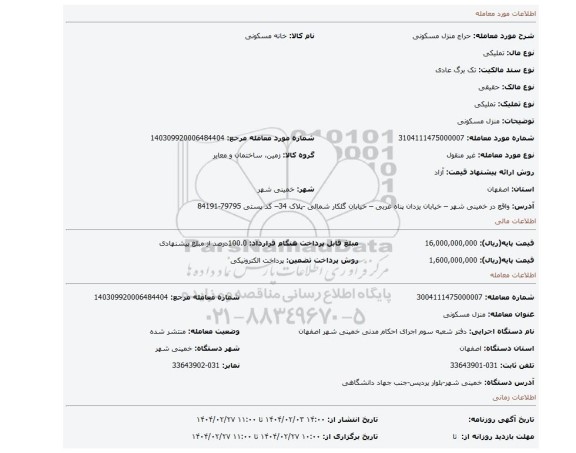 مزایده، منزل مسکونی