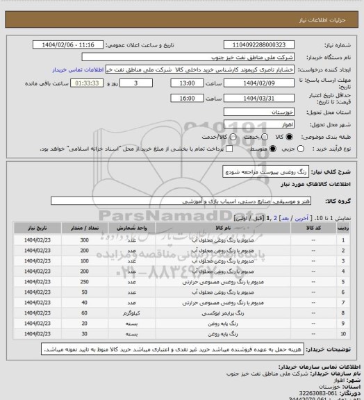 استعلام رنگ روغنی بپیوست مراجعه شودچ