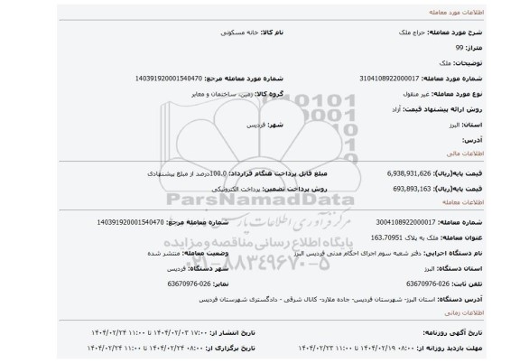 مزایده، ملک