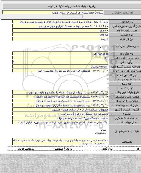 مزایده, تجدید مزایده ایستگاه دام قره گل سرخس