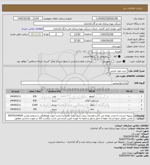 استعلام خرید مواد غذایی
