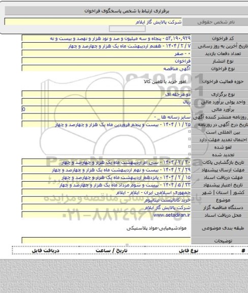 مناقصه, خرید کاتالیست تیتانیوم