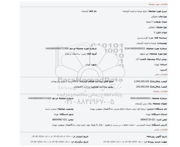 مزایده، عرصه و اعیان آپارتمان