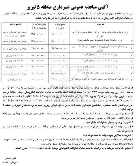 مناقصه مرمت و مقاوم سازی عرشه ی پل های خلعت پوشان در تبادل امام علی (ع) و ...