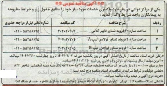مناقصه ساخت سازه 30 فروند شناور فایبر گلاس ....