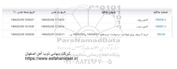 استعلام تامین روی و ...