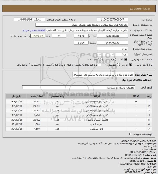 استعلام اقلام مورد نیاز از برند سرمد درمان به پیوست فایل ضمیمه2
