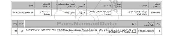 استعلام ابزارآلات ولوازم عمومی واندازه گیری