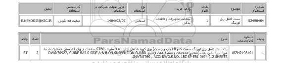 استعلام ست کامل ریل لورینگ