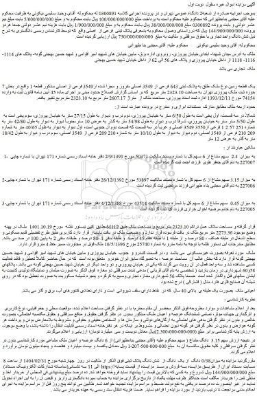 مزایده یک قطعه زمین نوع ملک طلق به پلاک ثبتی 643 فرعی از 3549 اصلی مفروز و مجزا شده از3549 فرعی از اصلی