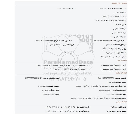 مزایده، فروش ملک