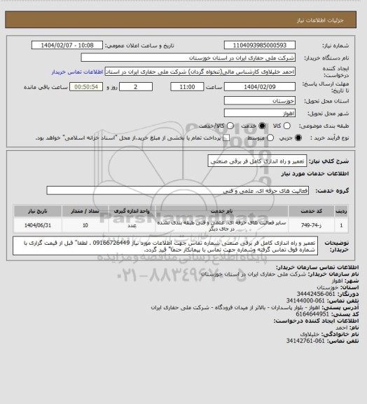 استعلام تعمیر و راه اندازی کامل فر برقی صنعتی