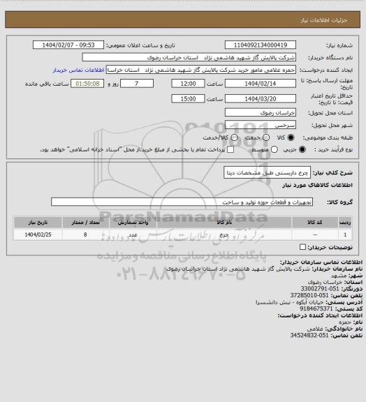 استعلام چرخ داربستی طبق مشخصات دیتا