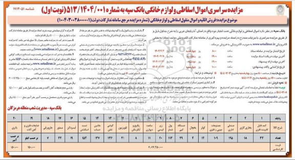 مزایده اموال اسقاطی و لوازم خانگی تحت اختیار 