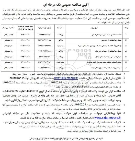 مناقصه احداث ساختمان جدید مدیریت راه های استان ...