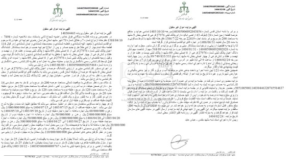 مزایده ششدانگ اعیان پلاک ثبتی شماره 27976 فرعی از 4 اصلی