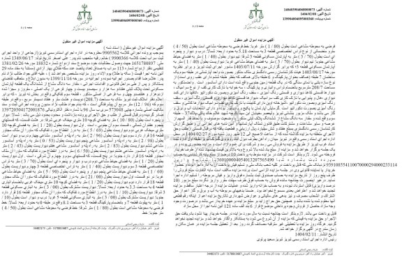 مزایده فروش یک قطعه اپارتمان مسکونی به پلاک ثبتی هفتاد و سه هزار و سیصد و بیست و چهار