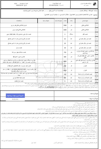 استعلام اجرای FTTH محدوده خیابان ...