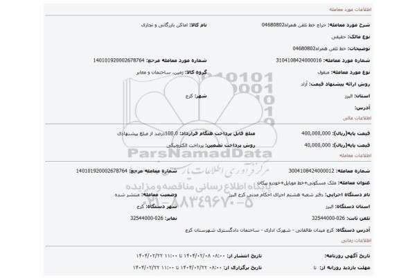 مزایده، خط تلفن همراه04680802