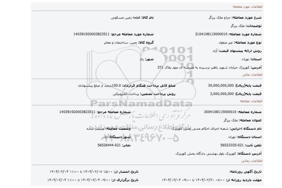 مزایده، ملک برزگر