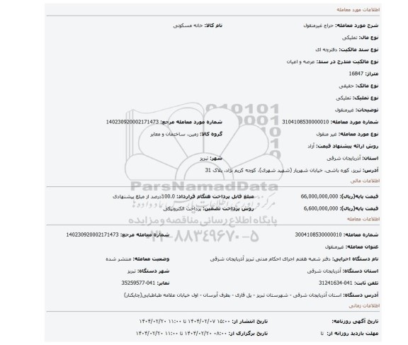 مزایده، غیرمنقول