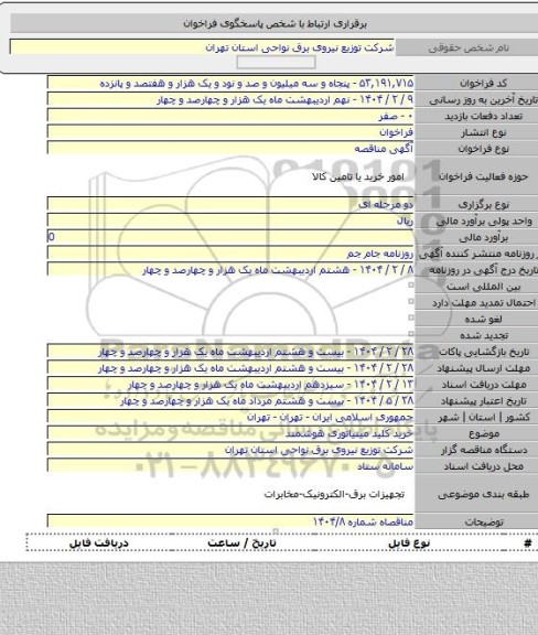 مناقصه, خرید کلید مینیاتوری هوشمند