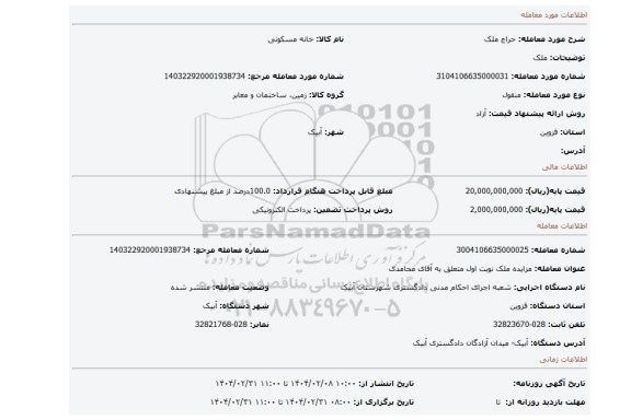 مزایده، ملک