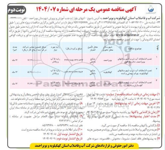 مناقصه نصب انشعابات آب شرب.... نوبت دوم 