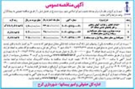 مناقصه احداث کلکتور و هدایت آبهای سطحی و حفر چاه جذبی و...