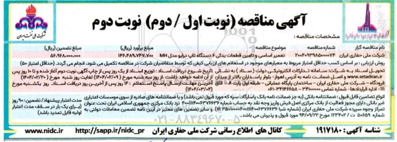 مناقصه تعمیر اساسی و تامین قطعات یدکی 6 دستگاه تاپ درایو  مدل  MH - نوبت دوم