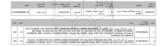 استعلام سیلندر چهارگازه بهمراه شیر و رگولاتور