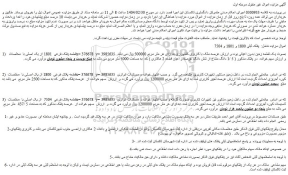 مزایده یک قطعه زمین