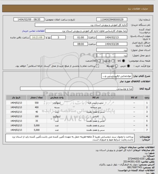 استعلام موادغذایی ازقبیل:سس و...