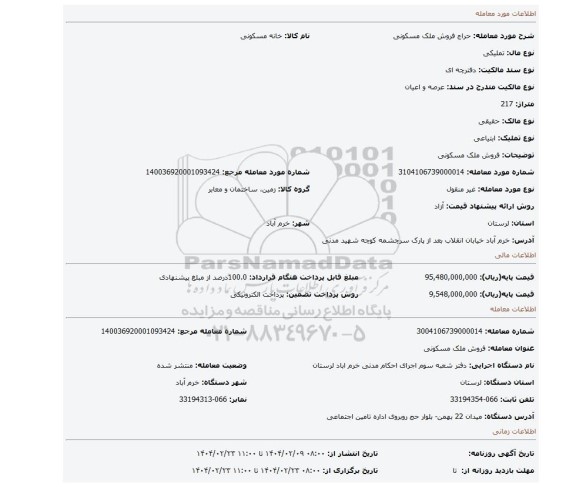 مزایده، فروش ملک مسکونی
