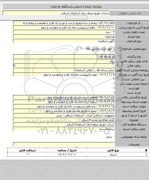 مناقصه, خرید انواع تیر بتنی H شکل