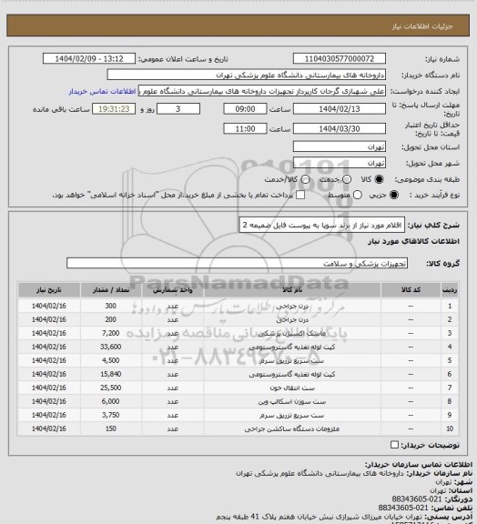 استعلام اقلام مورد نیاز از برند سوپا به پیوست فایل ضمیمه 2