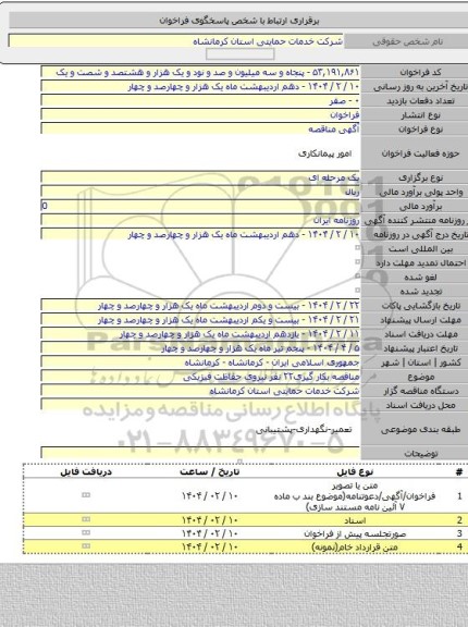 مناقصه, مناقصه بکار گیری۲۲ نفر نیروی حفاظت فیزیکی
