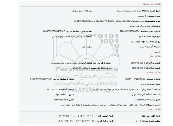 مزایده، خودرو چنگیز ابول سیاه