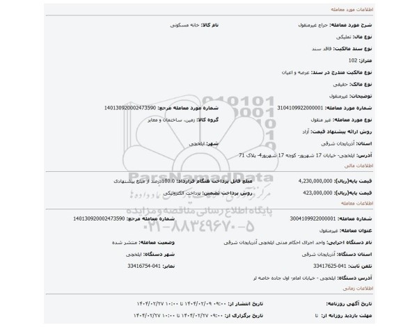 مزایده، غیرمنقول
