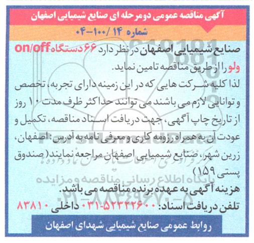 مناقصه 66 دستگاه ON/OFF ولو 