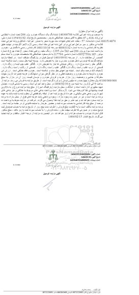 مزایده فروش ششدانگ یک دستگاه خودرو پژو 206 TU3 مدل 1395
