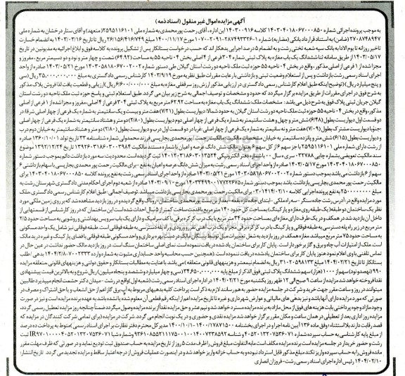 مزایده فروش ششدانگ یکباب مغازه به پلاک ثبتی شماره 304 فرعی از 4 اصلی