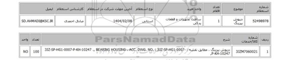 استعلام درپوش بیرینگ