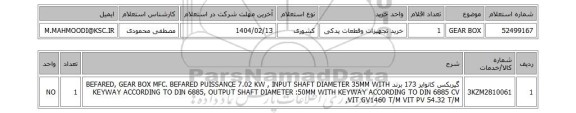 استعلام GEAR BOX