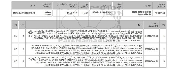 استعلام spare parts-gearbox type:ASR450