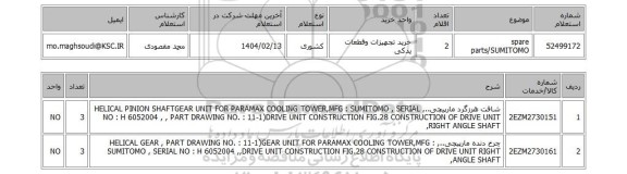 استعلام spare parts/SUMITOMO
