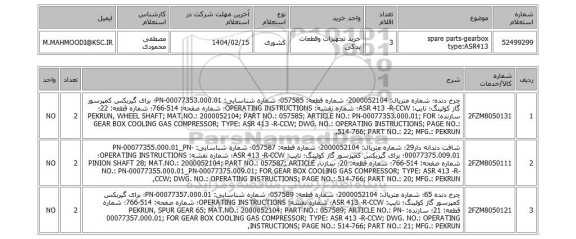 استعلام spare parts-gearbox type:ASR413