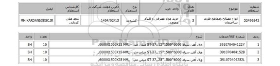 استعلام انواع مصالح ومقاطع فلزی ساختمان