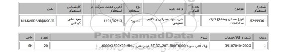 استعلام انواع مصالح ومقاطع فلزی ساختمان